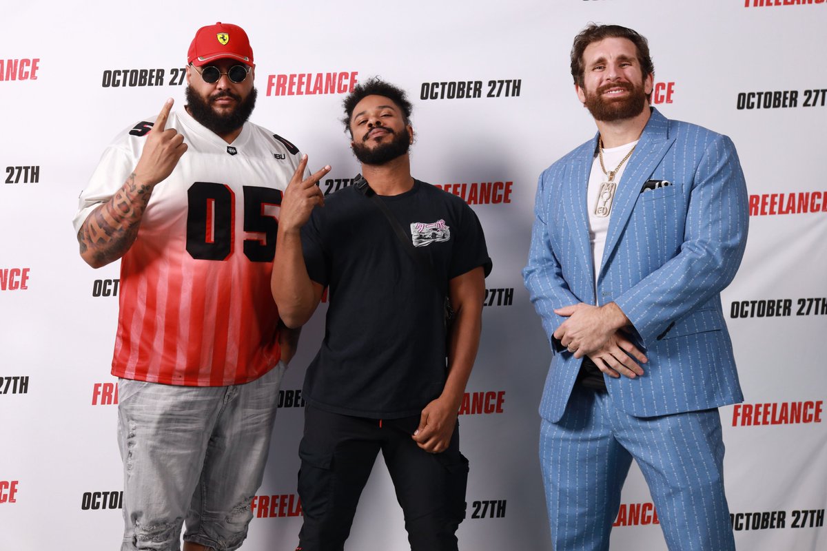 Holla Holla at Your Top Dolla @WWE alum & @MiamiDolphins alum @AJFrancis410, WWE's Ashante Adonis and WWE alum & TMZ Sports @MojoMuhtadi at a screening 4 John Cena's action comedy movie 'Freelance' at Regal Cinemas in Waterford Lakes Plaza, near @UCF Orlando. Photo Courtesy RMG.