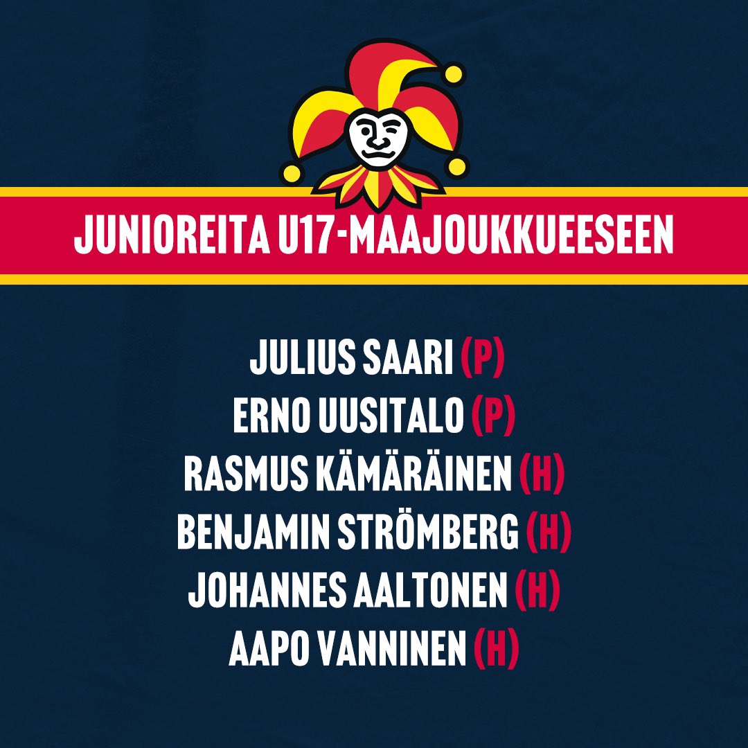 Suomen alle 17-vuotiaiden poikien maajoukkue pelaa 02.–11.11.2023 World Hockey Challenge -turnauksessa Kanadassa. Jokereista mukana kuusi pelaajaa💪🔴🟡