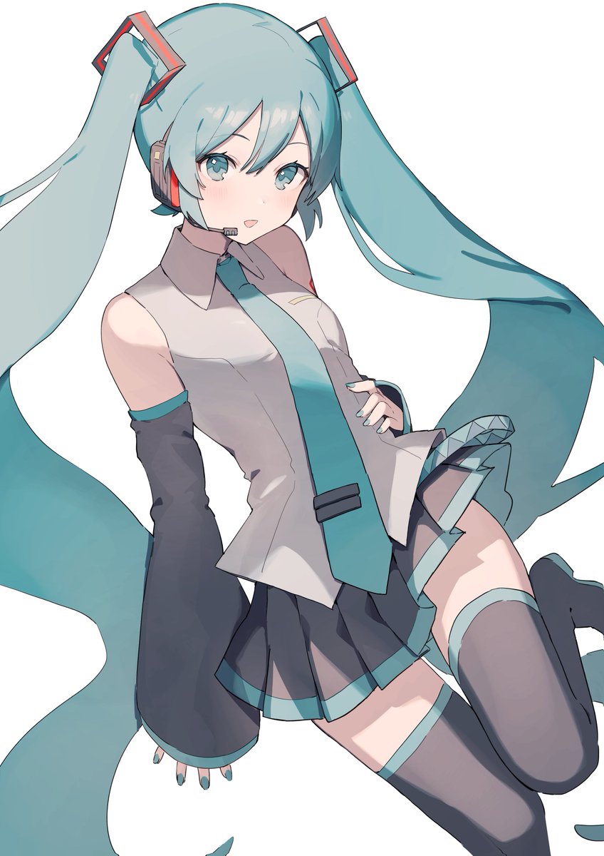 hatsune miku 1girl solo skirt necktie twintails detached sleeves long hair  illustration images