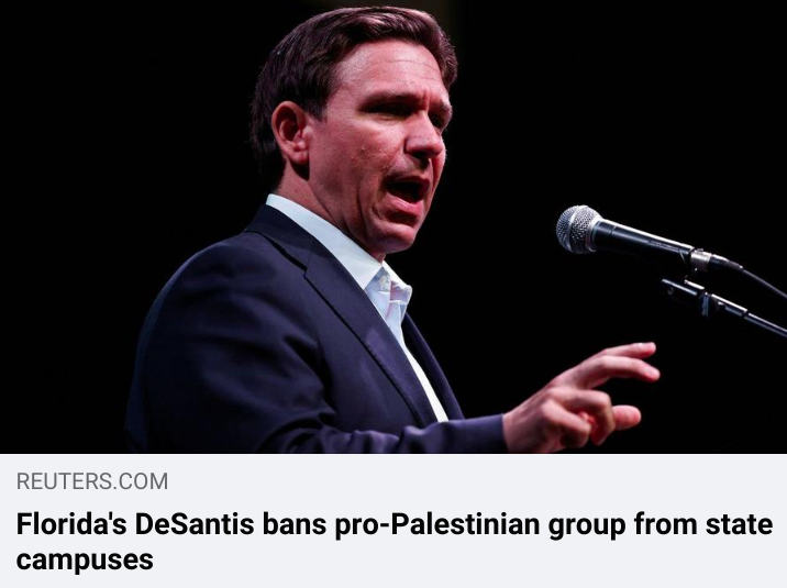You mean the authoritarian bigot who's trying to erase trans people from existence is censoring college students who don't support genocide and ethnic cleansing? I'm shocked...'Free speech' my ass

#FuckRonDeSantis #FreeGaza