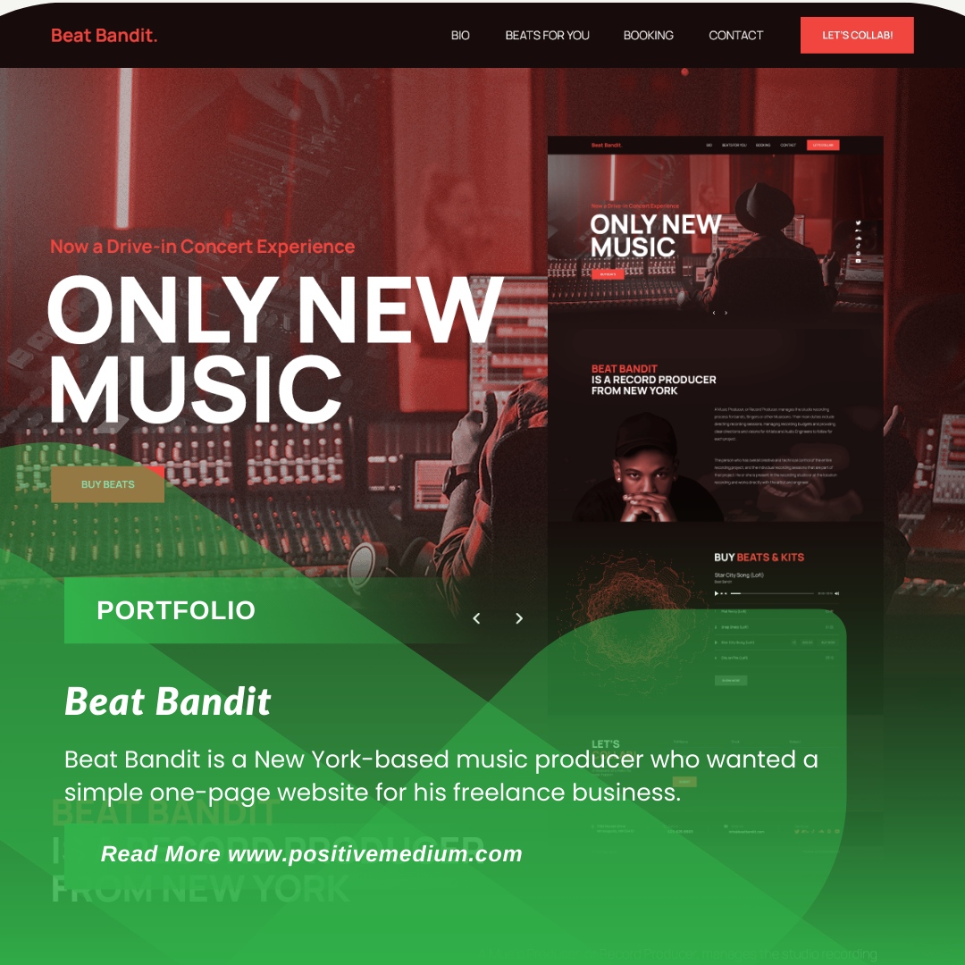 Check out our latest portfolio addition: Beat Bandit! 

We collaborated with this talented New York-based music producer to craft a sleek, one-page website perfectly suited to his freelance business. 

#ClientShowcase #SleekDesign #FreelancerWebsite