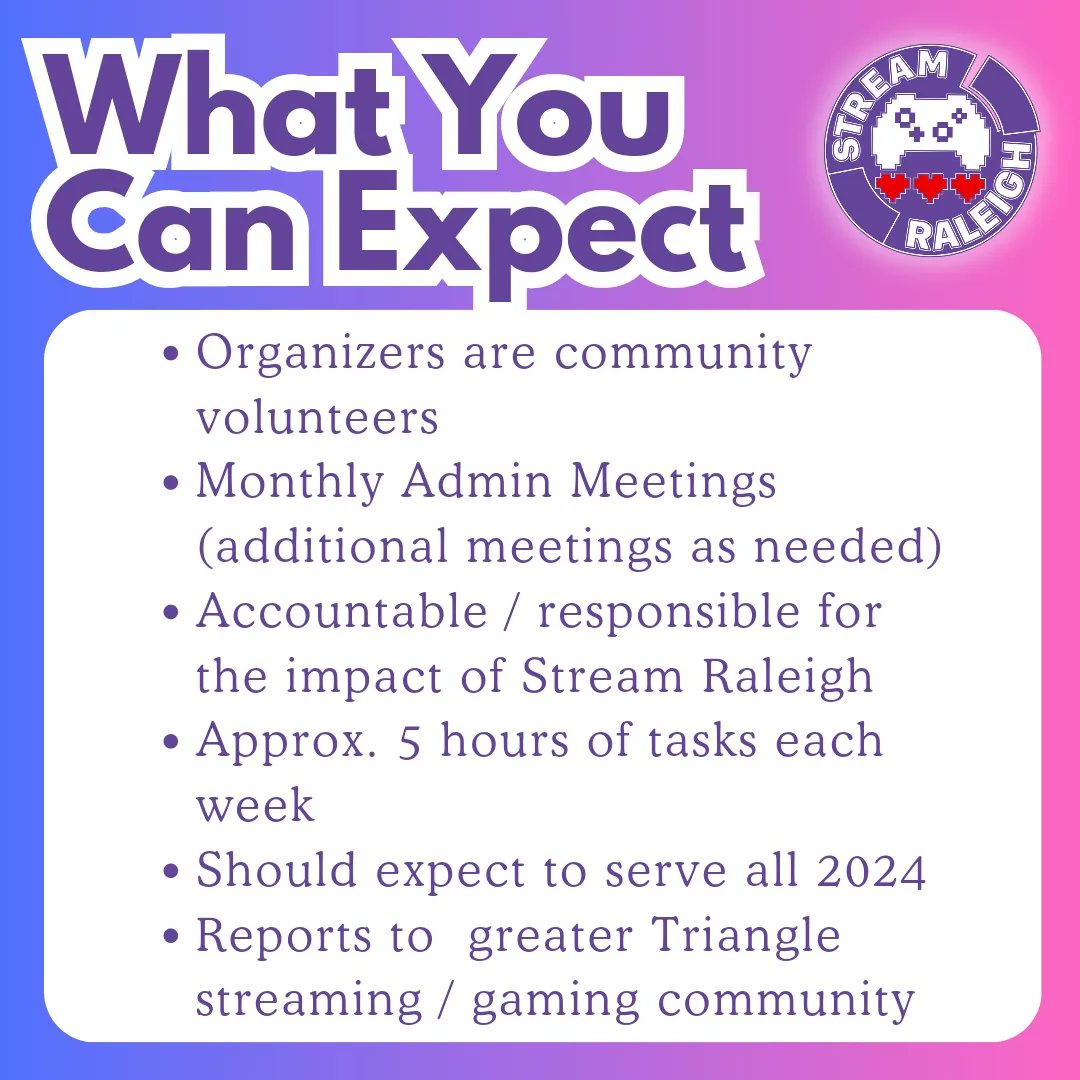 💜 Call for Organizers 💜

Stream Raleigh is doing a call for volunteer organizers! Please fill out this form by November 4th: bit.ly/organizestream…