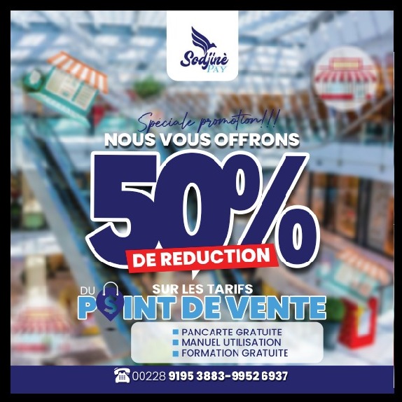 SodjineGroup's tweet photo. La promotion de l'ouverture des points de vente Sodjinè Pay continue alors qu'attends-tu pour en bénéficier?
Nos offres sont si alléchantes 😋aller...contacte nous maintenant!

Avec Sodjinè Pay,plus besoin de porte-monnaie.📱📲
#sodjinèpay #transaction #monnaienumérique #togolais https://t.co/okng7MpM2s