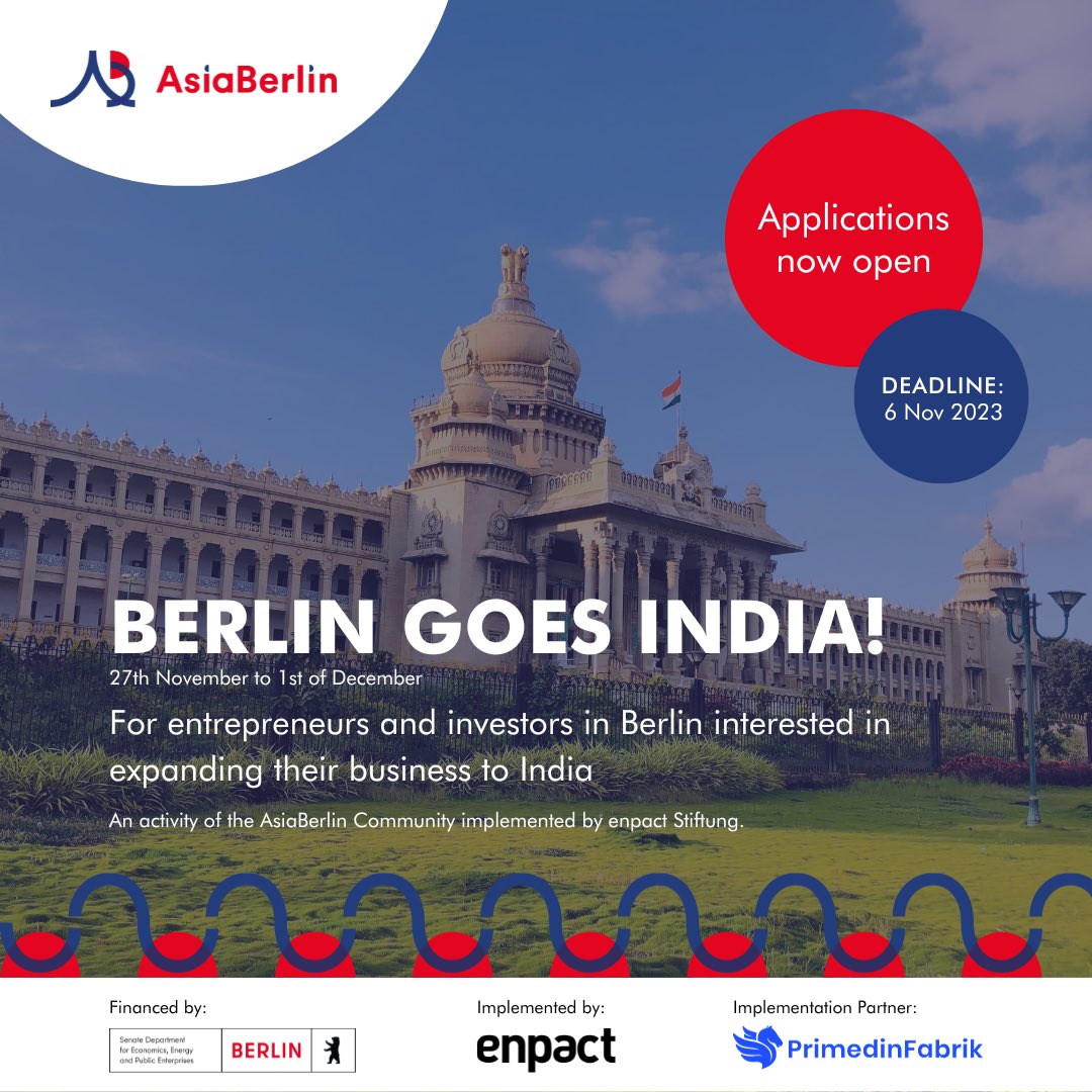 ElvirBec's tweet photo. 📣 Call for Berlin SMEs, startups &amp; investors 🇩🇪🇮🇳

Join our delegation trip to India!

We'll dive deep into market access, networking and take part in the @blrtechsummit! 

👉🏽 https://t.co/SJZ1hDOwyw @SenWiEnBe https://t.co/TR7On3bnJw