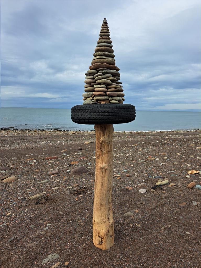 Beach Tool. Mixed media. South Beach,West Cumbria. #tyre #pebbles #driftwood #temporary