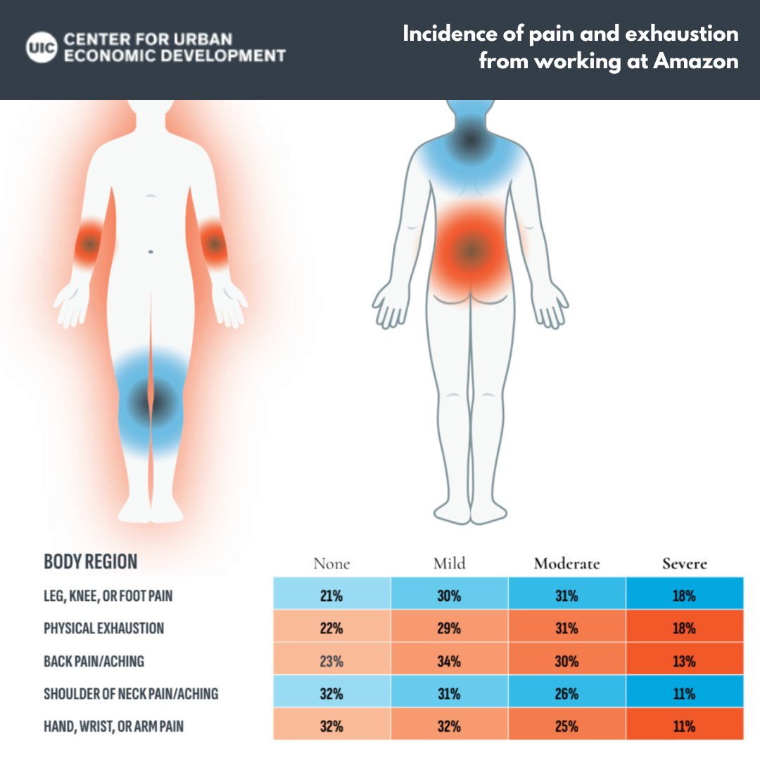 amazonteamsters's tweet image. NEW REPORT: 41% of Amazon warehouse workers have been injured on the job.

Among those at the company for 3+ years, 51% have been injured.

Read the largest survey of the company’s workforce to date at cued.uic.edu/pain-points/

#AmazonHurts