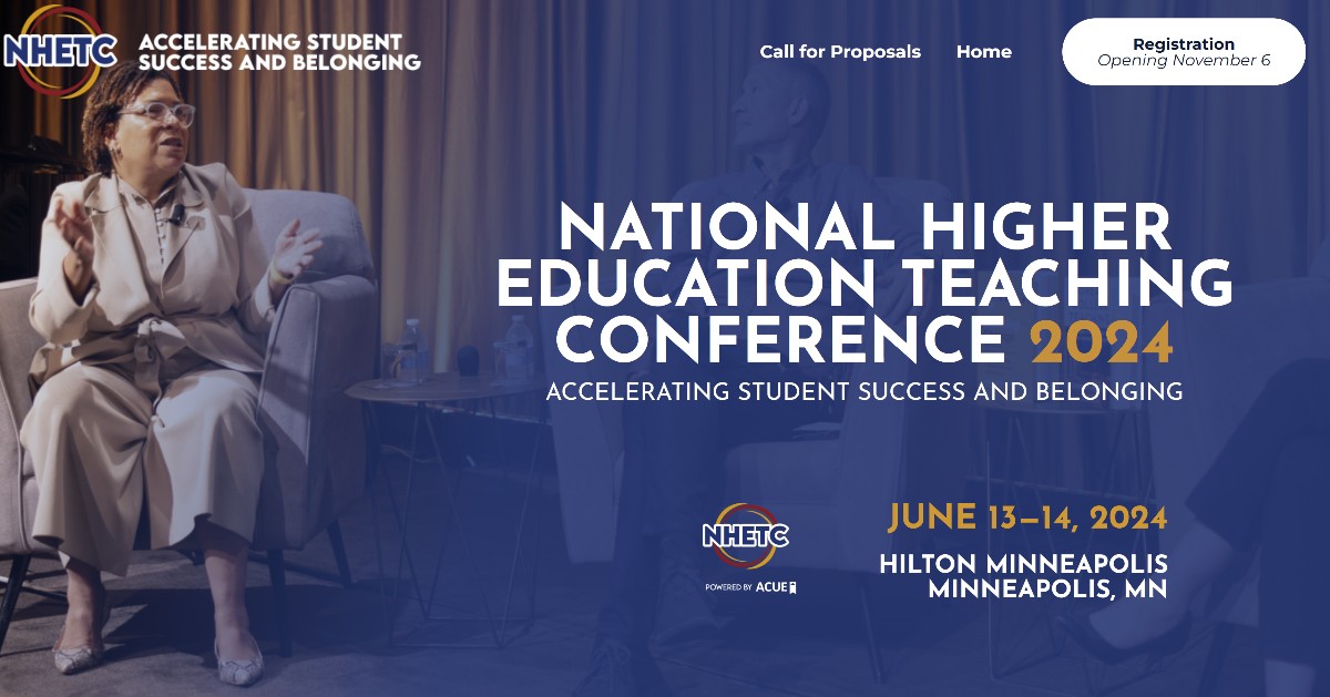 EveryLearnerNet's tweet image. Don&apos;t miss your chance to be a part of a transformative event and contribute to the advancement of the #greatteaching movement in #highereducation! The 2024 National Higher Education #TeachingConference #NHETC CFP deadline is 11/13.

Submit your proposal: nhetc.acue.org/call-for-propo…