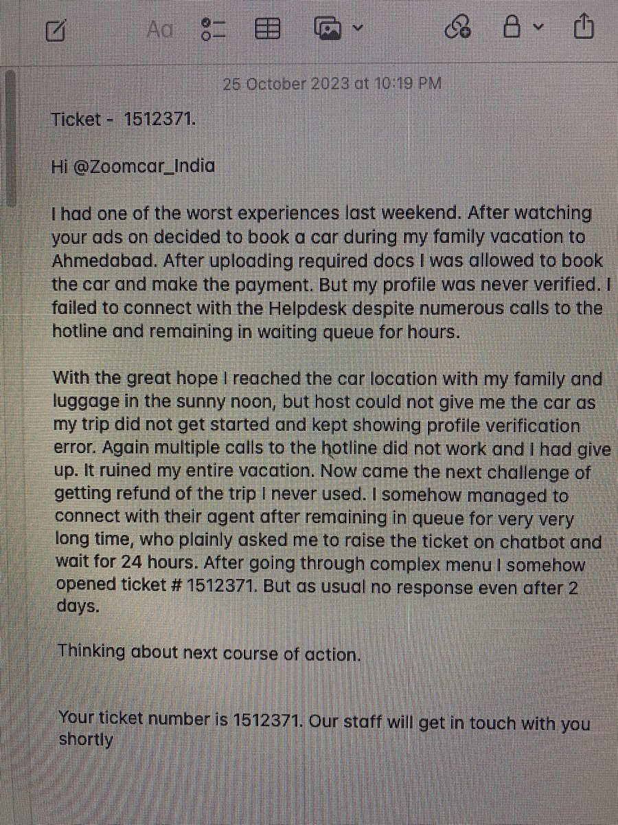 kc52125's tweet photo. Hi 
@Zoomcar_India

I had one of the worst experiences last weekend. Sadly, I decided to book a car during my family vacation to Ahmedabad. I never got the car as my profile remained inverified… please read the attachment - ticket # 1512371 https://t.co/pgjpDJZvwm