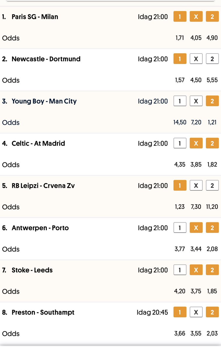 KrilleTheBookie's tweet image. Dagens 7-rättskupong! Någon av dem är fel. Gissa vilken! #ToppTipset #Championleague #ManC #Haaland #Mongo #SvenskaSpel