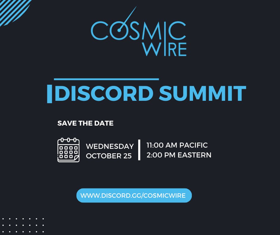 CosmicWireInc's tweet photo. Starting in one hour! Get your questions ready!

👉👉 https://t.co/w4KPAfMtSk

#cosmicwire #discord #tech https://t.co/XAlWglRkbz