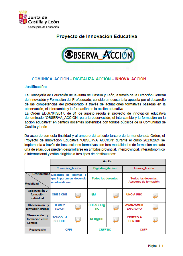 cfiemiranda's tweet image. 🚨Últimos días: Proyecto de Innovación Educativa #Observa_Acción, curso 23-24:

💡#Innova_Acción
🗣️#Comunica_Acción
💻#Digitaliza_Acción 

📅 ⚠️30 de octubre: educa.jcyl.es/profesorado/es…

Observación, intercambio y reflexión sobre la acción educativa.
#formaciónCyL #innovaCyL