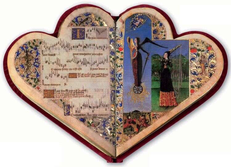 WeirdMedieval's tweet photo. what if we kissed while singing little tunes from the 15th century heart shaped book of french love songs ? https://t.co/hl8opely7I