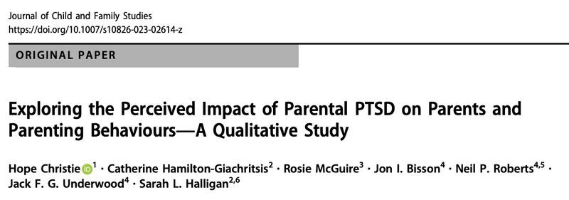 Such an important paper out into the world! Finally! Exploring the perceived impact of parental PTSD on parenting behaviours! 
Open access: link.springer.com/article/10.100…