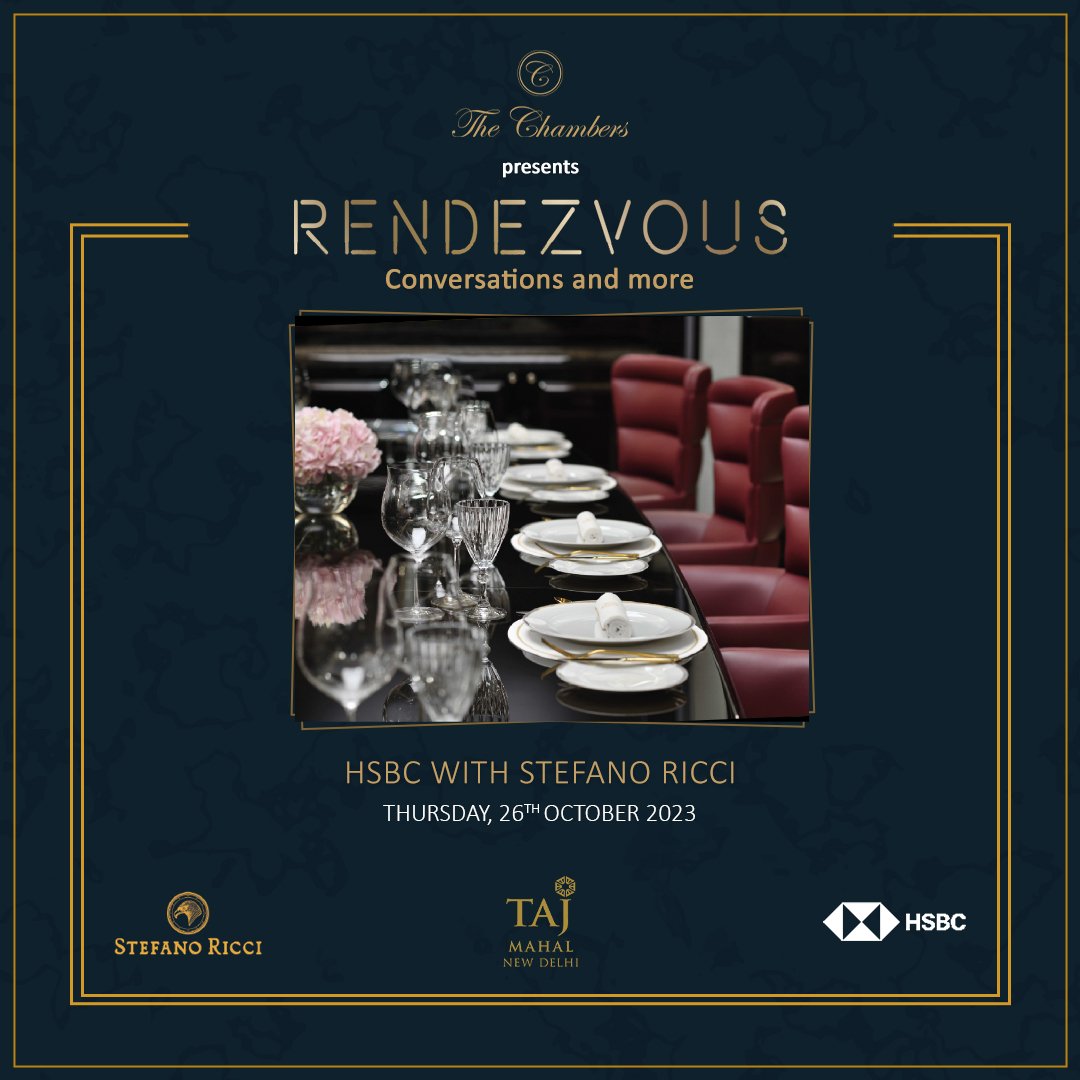 TajMahalHotel's tweet photo. Step into a world of elegance and inspiration as #TheChambers presents #Rendezvous with Stefano Ricci, the renowned international design house, in collaboration with HSBC.
 #RediscoverReimaginedTajMahalNewDelhi #MoreGloriouswithTime

@HSBC_IN https://t.co/F37nXakHse