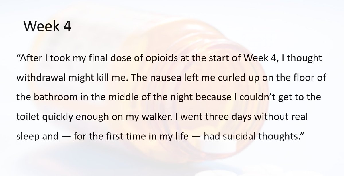 'Trapped on opioids? Really?' Yes, really. We have to stop creating legions of people who are just a few missed doses away from the misery of opioid withdrawal. Consider @TNREthx's experience tapering after just two months of opioids. washingtonpost.com/national/healt… /6