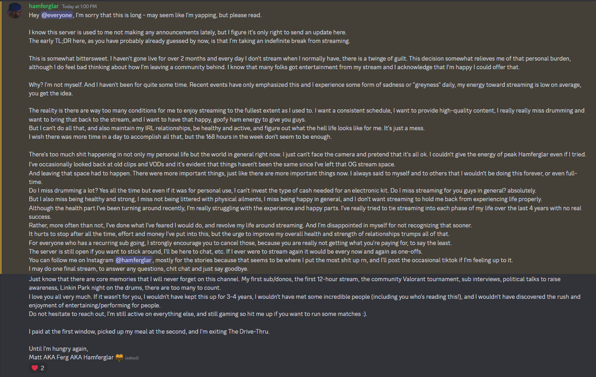 Hamferglar's tweet photo. Regarding Streaming and My Absence https://t.co/AGHJR6AZHw