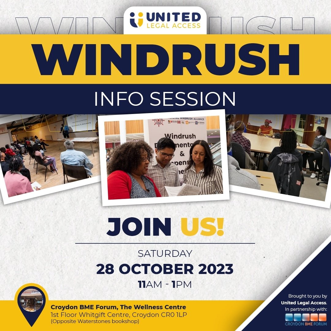 We are delighted to partner with @CroydonBMEForum for our next #Windrush info session this Saturday to explain what the Windrush Compensation Scheme is, who is eligible to apply, what can be claimed under the Scheme & the free advice and assistance we provide. @are