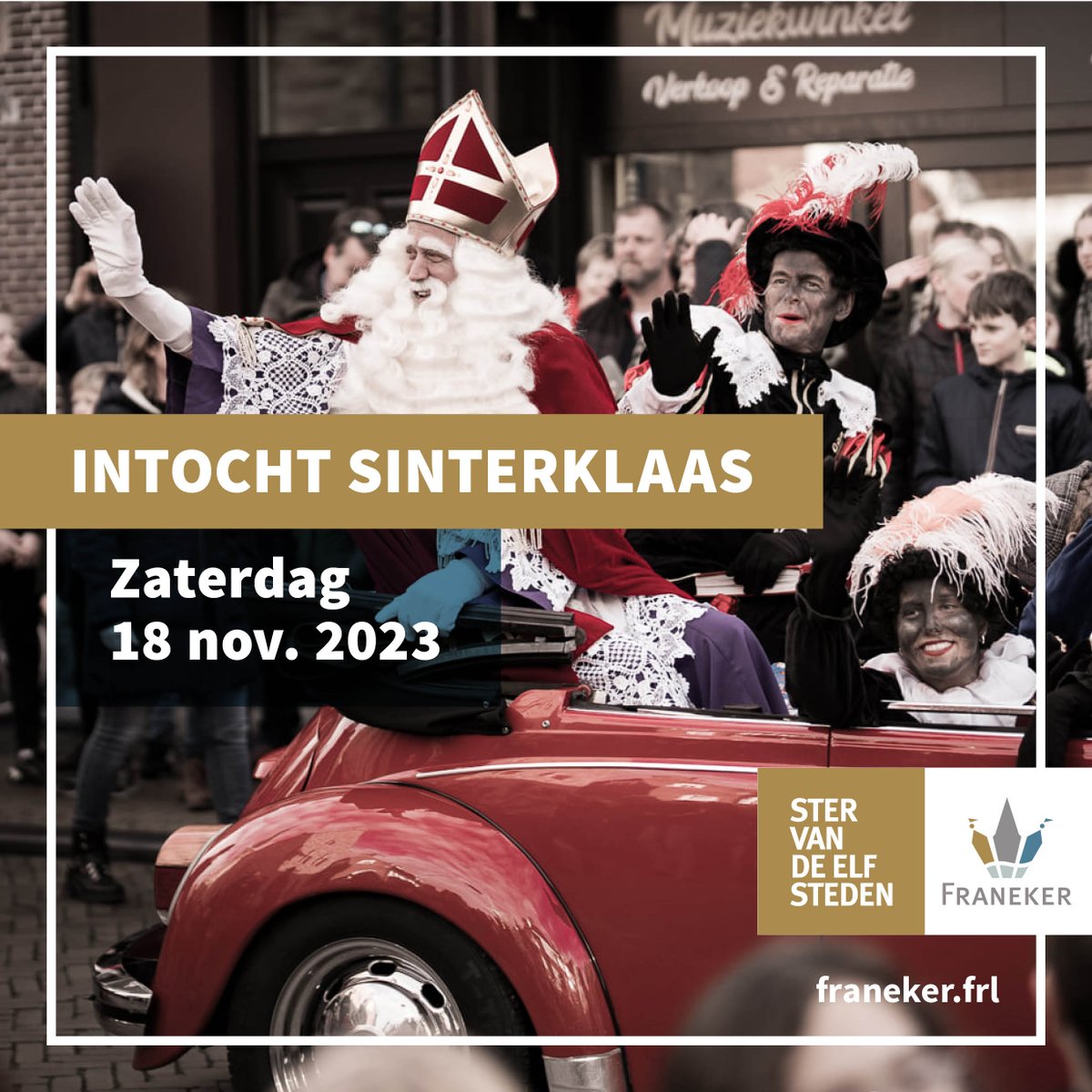 Voor op de kalender: De feestelijke intocht van Sinterklaas in Franeker is op zaterdag 18 november. En ook op zaterdag 25 november &amp; 2 december wordt het een gezellig kinderfeest in Franeker.
Meer informatie vind je op: sinterklaasfraneker.nl