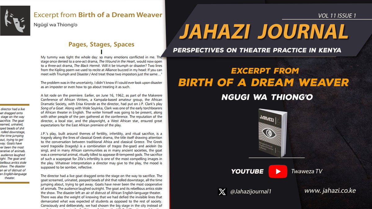 This issue of Jahazi Journal features an excerpt from 'Birth of a Dream Weaver' by Ngugi Wa Thiong'o.

to read the excerpt get a copy jahazi.co.ke