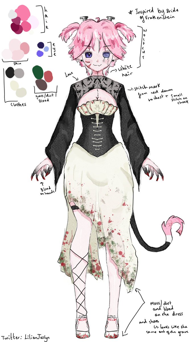 LilianJeslyn's tweet photo. me being last minute as usual but here's my submission which is inspired by the bride of frakenstein but adapted by me. Added the pics that inspired me as well 🫡#spoopyimp https://t.co/4wMXgx1OsL