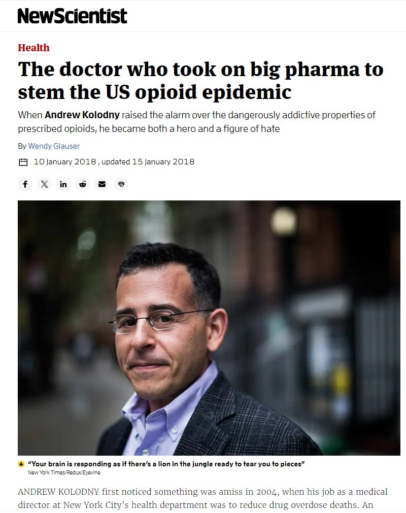 Because of his advocacy, Andrew has been in the crosshairs of the “Pain Lobby” for a long time. Here's a story on that from 2018 by @WendyGlauser newscientist.com/article/mg2373… /7