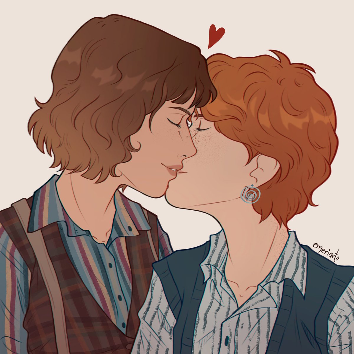 i shared this on my tumblr and have shared it on ig before but here take  this 🫶🏻 we are gonna see rovickie kiss in stranger things next season!!  this was art, image size:1200x1200