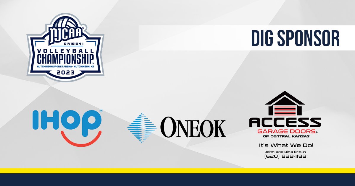 Thank you to our Dig Level sponsors! #NJCAAVolleyball

<a href="/IHOP/">IHOP</a> 
<a href="/ONEOK/">ONEOK</a> 
Access Garage Doors of Central Kansas