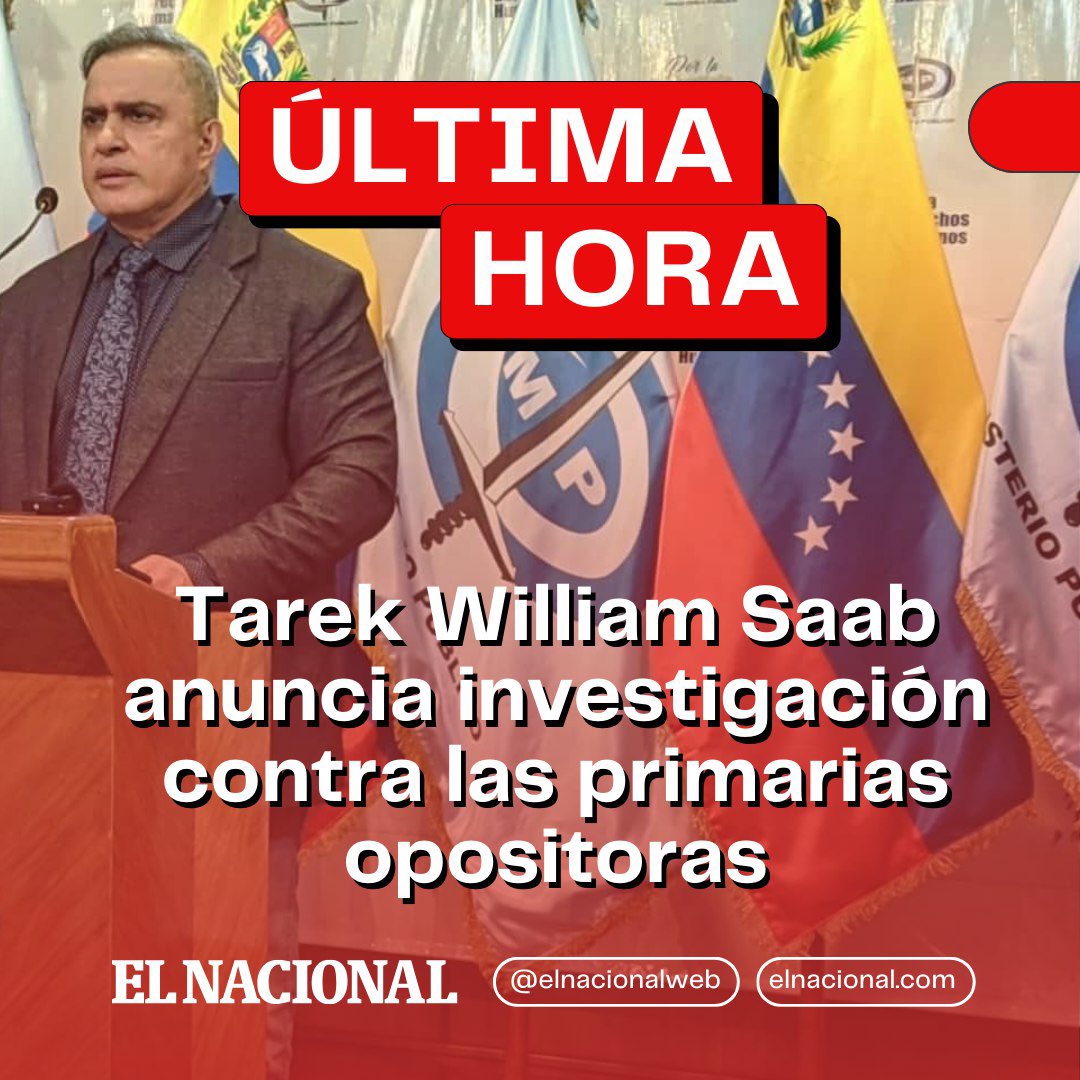 ElNacionalWeb's tweet photo. #ÚltimaHora 🔵 | El fiscal general Tarek William Saab (@tarekwilliamsaab) anunció que investigarán a la organización política Súmate (@sumate) y a la Comisión de Primaria (@cnprimariave) por los delitos de usurpación de funciones electorales, usurpación de identidad, legitimación de capitales y asociación para delinquir.

El anuncio lo hizo este miércoles a través de una rueda de prensa.

Los citados serían el presidente de la CNP Jesús María Casal y la Vicepresidenta, Mildred Camero. También serán citados los presidentes de las juntas regionales de las primarias.

Lea más detalles https://t.co/fx62FmORj8📲