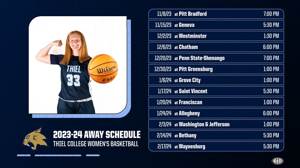 Thiel_WBB's tweet photo. Be sure to check us out at home and on the road for the 2023-24 season! #TomcatPride #RollCats 🩵 https://t.co/TFqLzBAUDU