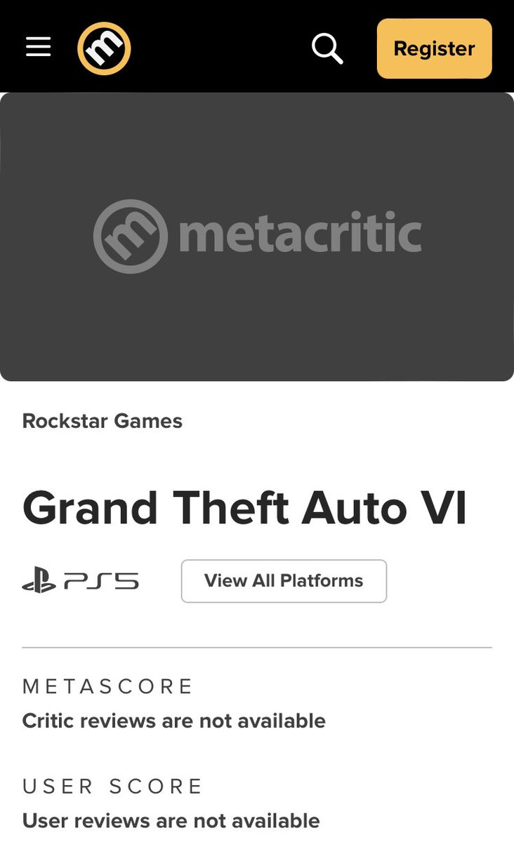 Página de GTA VI está disponível no Metacritic