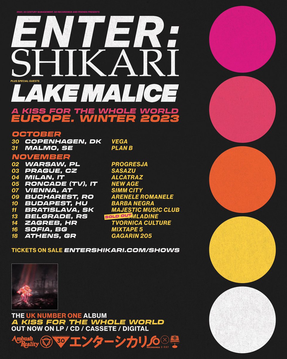 EUROPE. It all kicks off in Copenhagen on Monday.

Belgrade is all sold out! Big up to you lot, we can’t wait to see what you’re all about. 

+ very low ticket warning for you, Austria❕ 

entershikari.com for all remaining tickets. 

📸 <a href="/pearlxcook/">pearly</a>