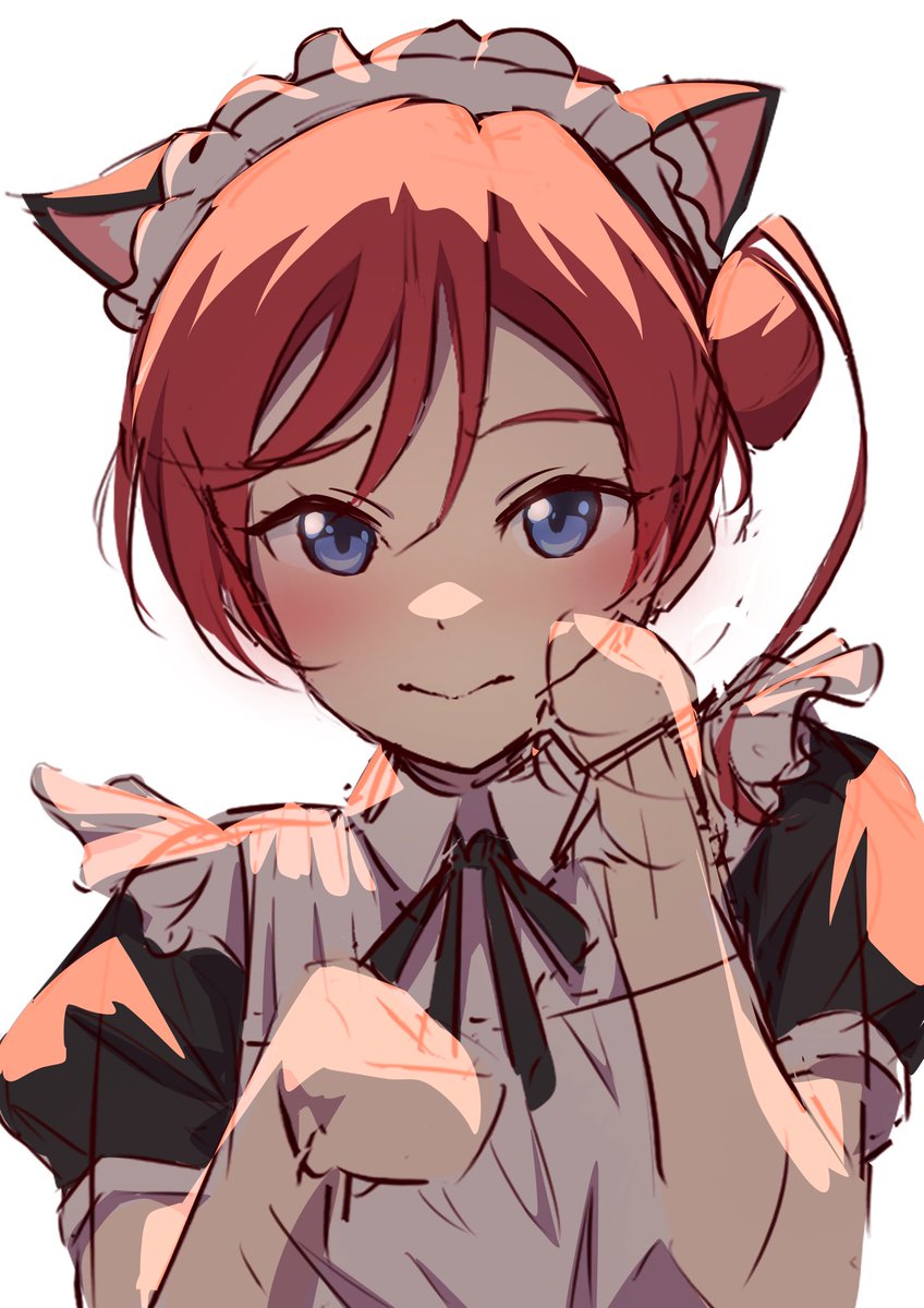 1girl animal ears solo maid blue eyes sketch cat ears  illustration images