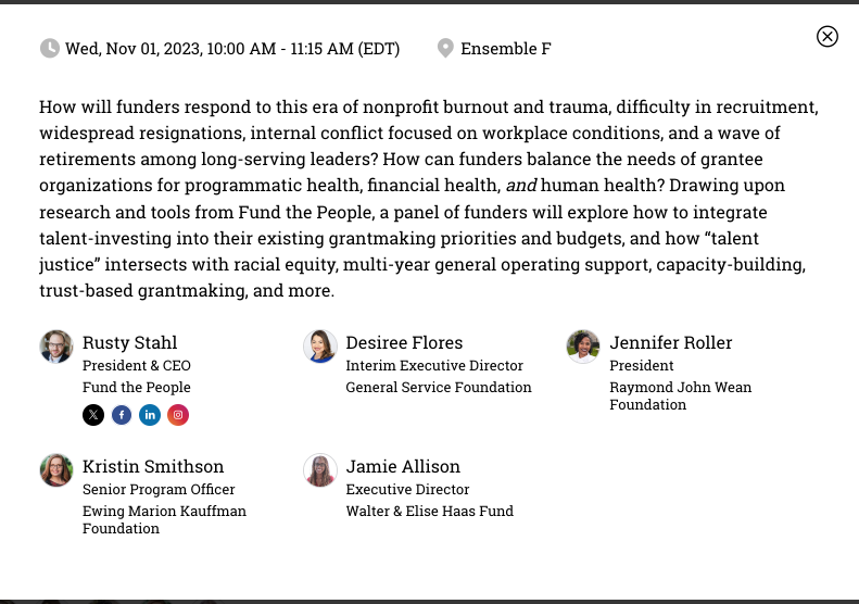 Next wk @FundThePeople CEO @RustyStahl attends @CEPData Conf in-person. He'll interview folks for FTP Podcast & moderate a session on How Can Funders Best Support Nonprofit Workers in the Age of Burnout?, featuring FTP's message & 4 foundation efforts. #CEP2023 #FundThePeople