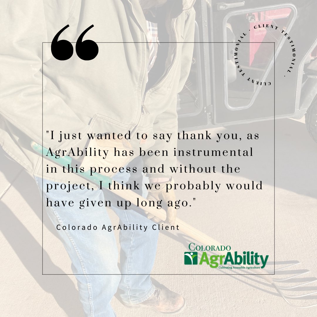 Testimonial from a Colorado AgrAbility client!
"I just wanted to say thank you, as AgrAbility has been instrumental in this process and without the project, I think we probably would have given up long ago."
#nifaimpacts #agrabilityvsf #coloradoagrability