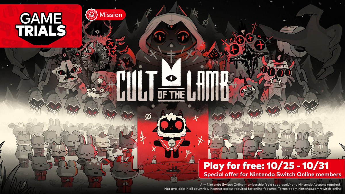 #NintendoSwitchOnline members! You can now download and try the full Cult of the Lamb game at no additional cost until 10/31 at 11:59pm PT.

Learn more: ninten.do/6015906Yz
