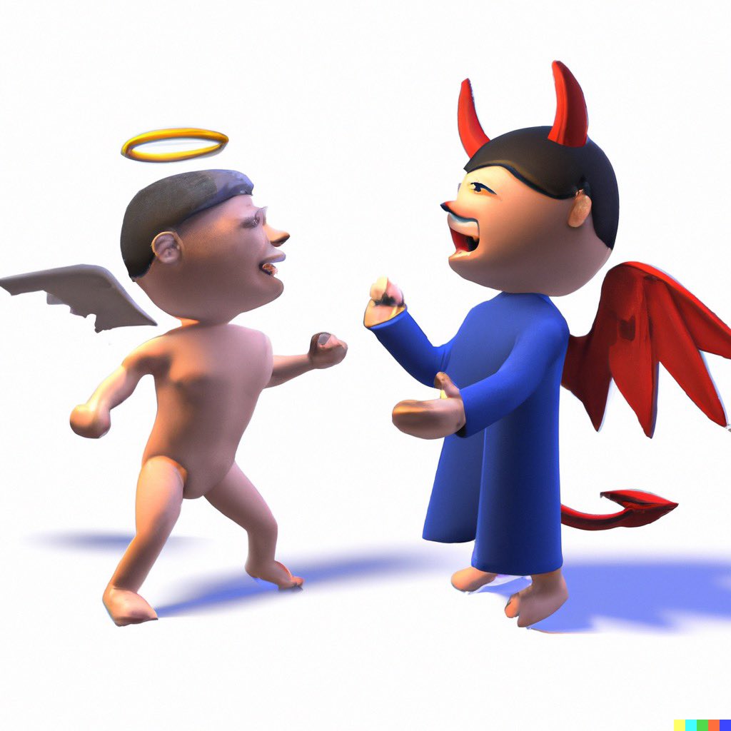 Un angel y un demonio luchando en ilustracion 3D