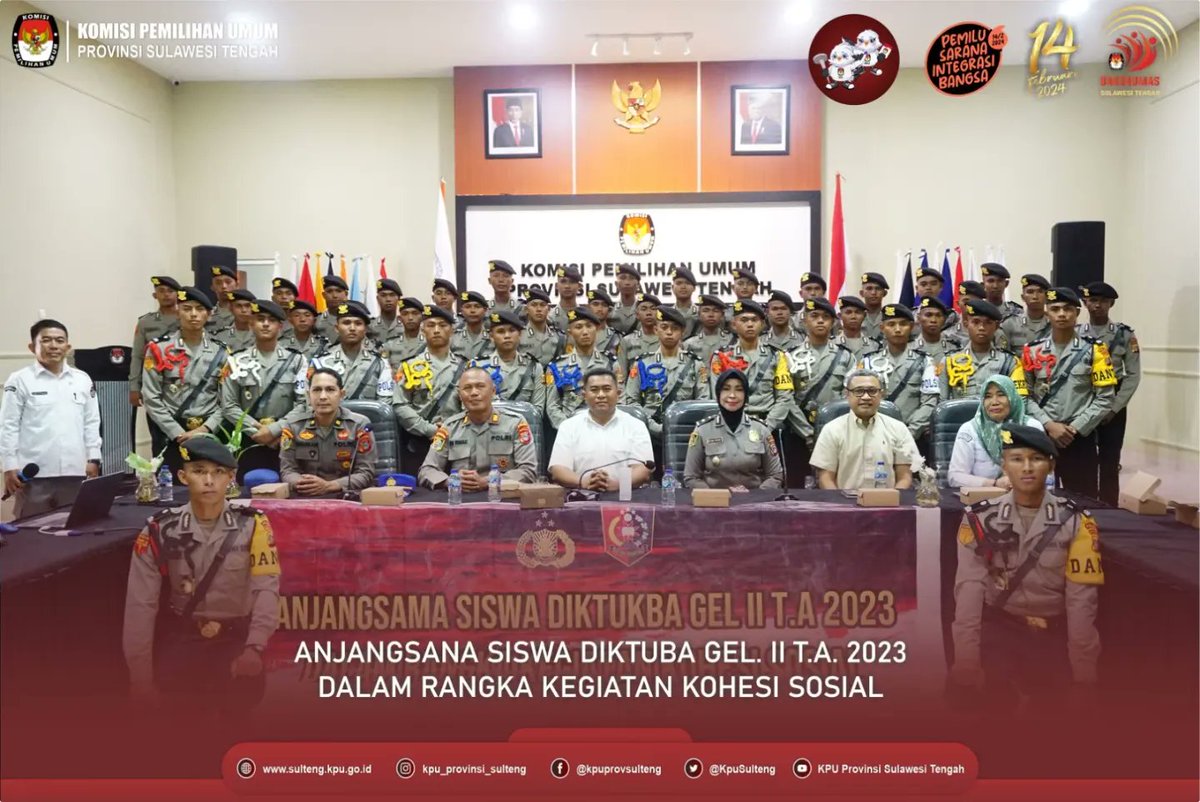 KpuSulteng's tweet photo. #TemanPemilih, KPU Sulteng menerima kunjungan 2 (dua) kompi Siswa Pendidikan Pembentukan Bintara (DIKTUBA) Polri Gel. II Tahun Anggaran 2023 SPN Polda Sulteng dalam rangka Kegiatan Kohesi Sosial, Senin (23/10/2023).

#KPUMelayani
#PemiluSerentak2024 https://t.co/IQ4UFBDBK2