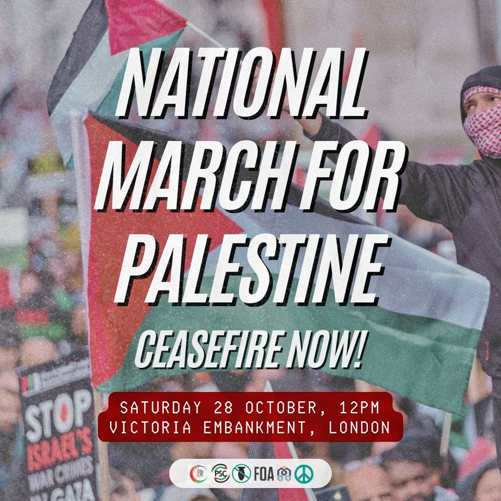 🟥  TRAVEL DETAILS SATURDAY

🟥  Meet 10.30am on concourse #Brighton station to catch 10.44 train to Blackfriars &amp; join the big London march for Palestine. 🇵🇸