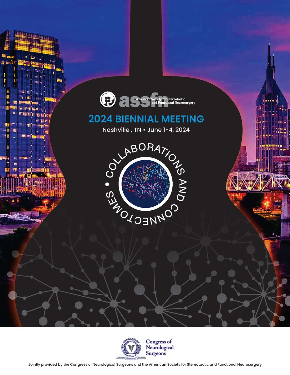 Excited for #ASSFN2024, the biennial meeting of functional neurosurgery society @ASSFNeurosurg, June 1-4 in Nashville. Theme is Collaborations and Connectomes - focusing on connections in medicine, music, sports, & more! Abstract center is open - submit! tinyurl.com/ythzdc48