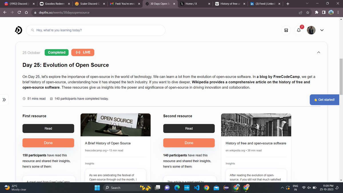 Komal_2002's tweet photo. I have finished Day 25: Evolution of Open Source of the 30 Days Open Source Learning challenge! 🎉 
#30DaysOpenSource #Hacktoberfest https://t.co/nHLtt6wYu7