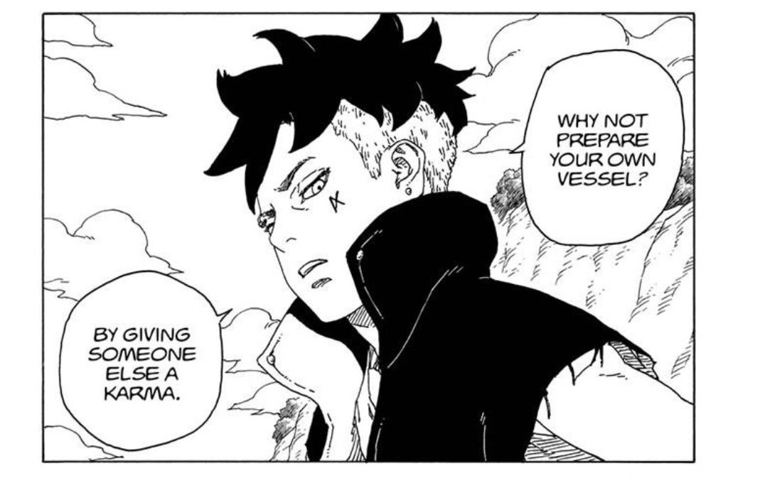 Sora_TBV's tweet photo. Yall think Kawaki might have implanted a karma on someone incase he dies to Code or Boruto ima make a wild guess and prob say mitsuki or someone else we all know that Mitsuki would do anything for Boruto if he had the chance #BorutoTwoBlueVortexChapter3 https://t.co/1YyfLm8isO