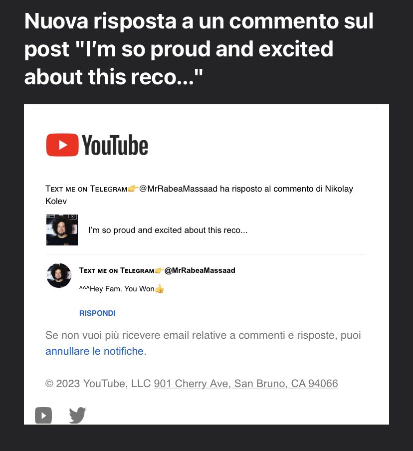 nikokolev's tweet photo. @Rabeaafro would be more than happy to win whatever from you..but I don’t think I’m that fortunate! Check your YouTube security 😉 https://t.co/kju10sysjT