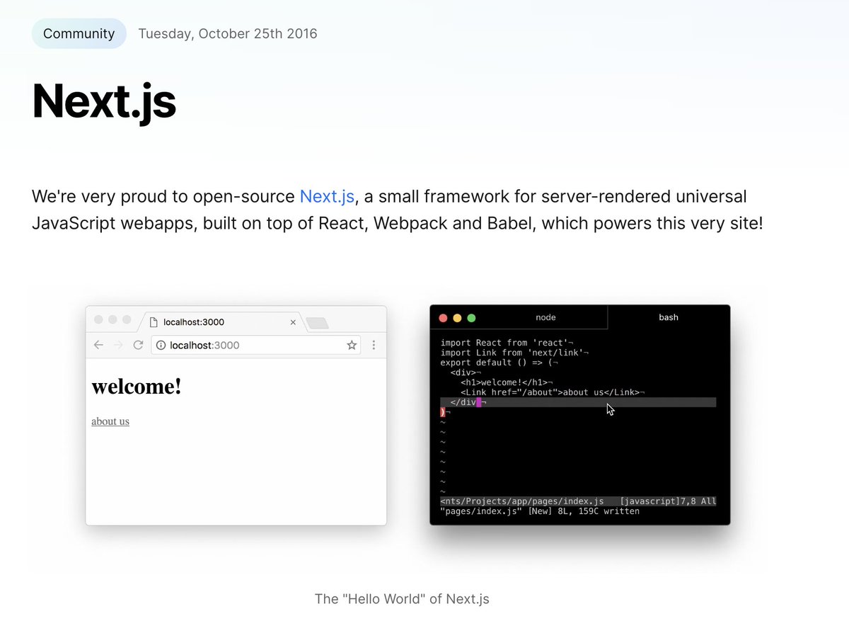 rauchg's tweet photo. 7 years ago today 
https://t.co/3bcylUXdbX

A walk down memory lane 🧵
The pictured code still works without change… https://t.co/0ahyvGqW5o