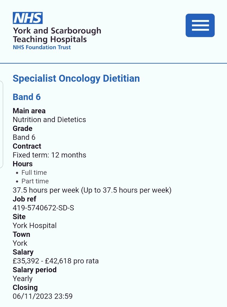 Catherine McKenna (@cat_mckennard) on Twitter photo ⭐⭐JOB OPPORTUNITY⭐⭐
We @YorkTHDietitian have a Specialist Oncology Dietitian (band 6) post advertised to cover a maternity leave. Could this be the job for you? 👀👉jobs.nhs.uk/candidate/joba… <a href="/SallyAnnRichar2/">Sally Ann Richardson</a> <a href="/DrSarahBaker/">Dr Sarah Baker</a> <a href="/julie_hannahRD/">Julie Hannah</a> <a href="/BDA_Oncology/">BDA Oncology Specialist Group</a> <a href="/YS_AHPs/">YSTeachingNHS_AHPs</a> <a href="/BDAyorkshire/">BDA Yorkshire Branch</a> ⭐⭐JOB OPPORTUNITY⭐⭐
We @YorkTHDietitian have a Specialist Oncology Dietitian (band 6) post advertised to cover a maternity leave. Could this be the job for you? 👀👉jobs.nhs.uk/candidate/joba… <a href="/SallyAnnRichar2/">Sally Ann Richardson</a> <a href="/DrSarahBaker/">Dr Sarah Baker</a> <a href="/julie_hannahRD/">Julie Hannah</a> <a href="/BDA_Oncology/">BDA Oncology Specialist Group</a> <a href="/YS_AHPs/">YSTeachingNHS_AHPs</a> <a href="/BDAyorkshire/">BDA Yorkshire Branch</a>