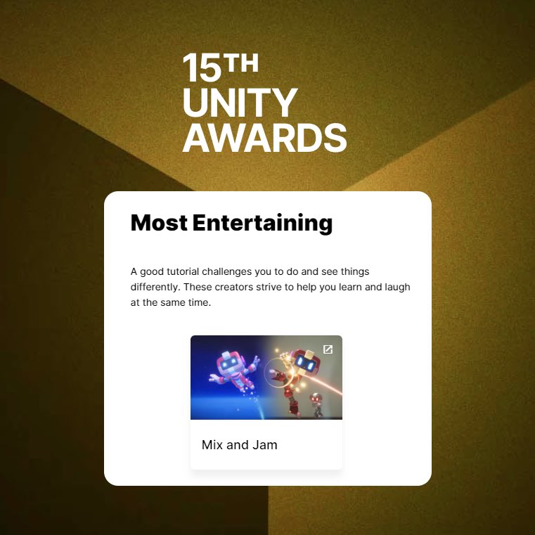 andre_mc's tweet photo. Incredibly happy to say that Mix and Jam has been nominated for Most Entertaining Channel at the Unity Awards! An incredible honor to be featured amongst such talented creators - means the world to me! 

If you enjoy the stuff I do, consider giving a vote ♥️ https://t.co/OqBPm2iBJM