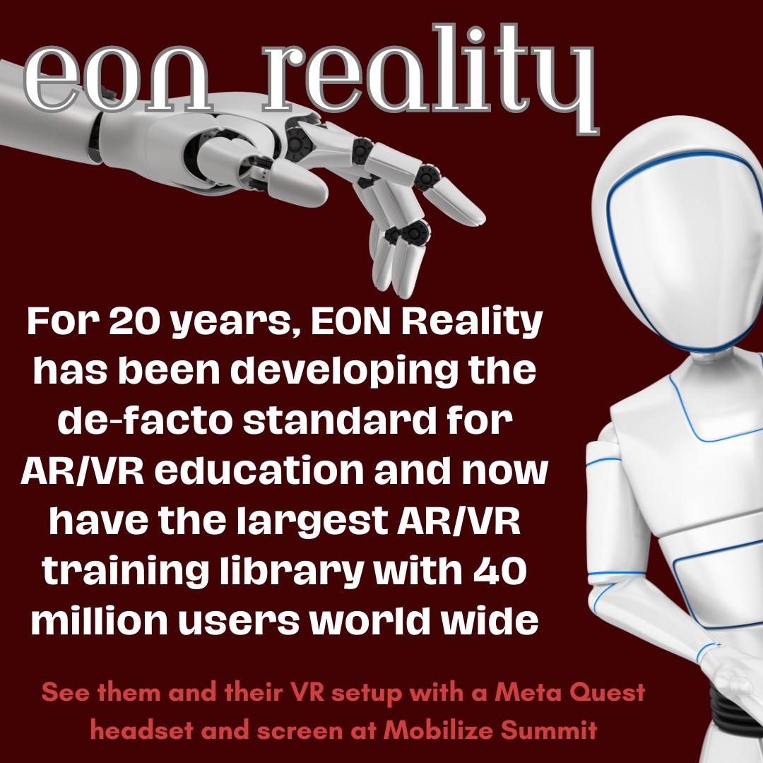 MobilizeSummit's tweet photo. Visit EON Reality's set up at Mobilize Summit next week! The countdown has begun and we have amazing speakers and companies coming to give you the best experience possible!
#mobilizesummit #mobilizesummit2023 #mobilitytechnologies #advancedairmobility #cybersecurity #cleanenergy https://t.co/Ll3NVUYa40