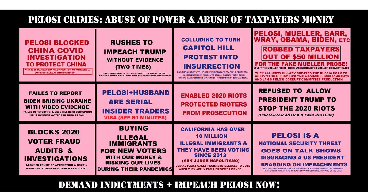 KimTruth45's tweet image. Continuing  #BidenCrimeFamilly  &amp;amp; Pelosi Crime Family Connections!
1.  WHY DID #NancyPelosi BLOCK
      COVID CHINA INVESTIGATION?
2. WHY DID PELOSI REMOVE THE 
      Citizenship Question from the
      2020 #USCensus?
3. WHY WAS PELOSI AGAINST @TrumpWall

Get #Pelosi under oath!