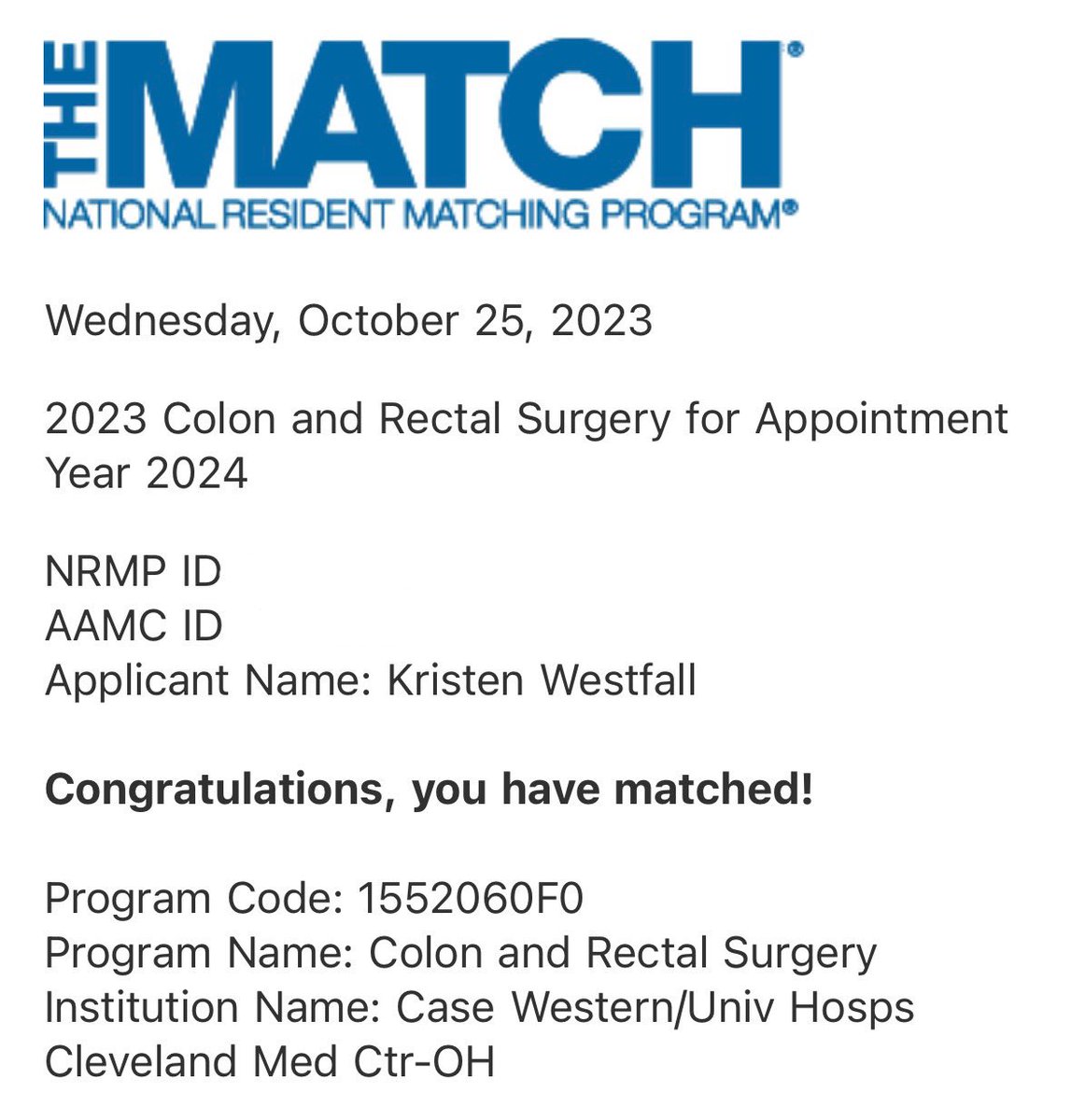 Kristen Westfall MD, MPH (@kwestfall23) on Twitter photo So excited to be heading to Case Western <a href="/UHSurgeryRes/">UH Surgery Residents</a> for colorectal surgery fellowship next year! #Match2024 <a href="/RonCharlesMD/">Ronald A Charles, MD</a> <a href="/JMillerOcuin/">Jennifer Miller-Ocuin, MD</a> <a href="/dietzd2/">DaveDietzMD</a> <a href="/EmilySteinhagen/">Emily Steinhagen</a>
A million thanks to the mentors who got me here! <a href="/changtangMD/">Melissa I. Chang | 張愛文 MD, FACS, FASCRS</a> <a href="/robertclearymd/">Robert Cleary</a> <a href="/AMcClureMD/">Amanda M. McClure, MD, FACS, FASCRS</a> So excited to be heading to Case Western <a href="/UHSurgeryRes/">UH Surgery Residents</a> for colorectal surgery fellowship next year! #Match2024 <a href="/RonCharlesMD/">Ronald A Charles, MD</a> <a href="/JMillerOcuin/">Jennifer Miller-Ocuin, MD</a> <a href="/dietzd2/">DaveDietzMD</a> <a href="/EmilySteinhagen/">Emily Steinhagen</a>
A million thanks to the mentors who got me here! <a href="/changtangMD/">Melissa I. Chang | 張愛文 MD, FACS, FASCRS</a> <a href="/robertclearymd/">Robert Cleary</a> <a href="/AMcClureMD/">Amanda M. McClure, MD, FACS, FASCRS</a>