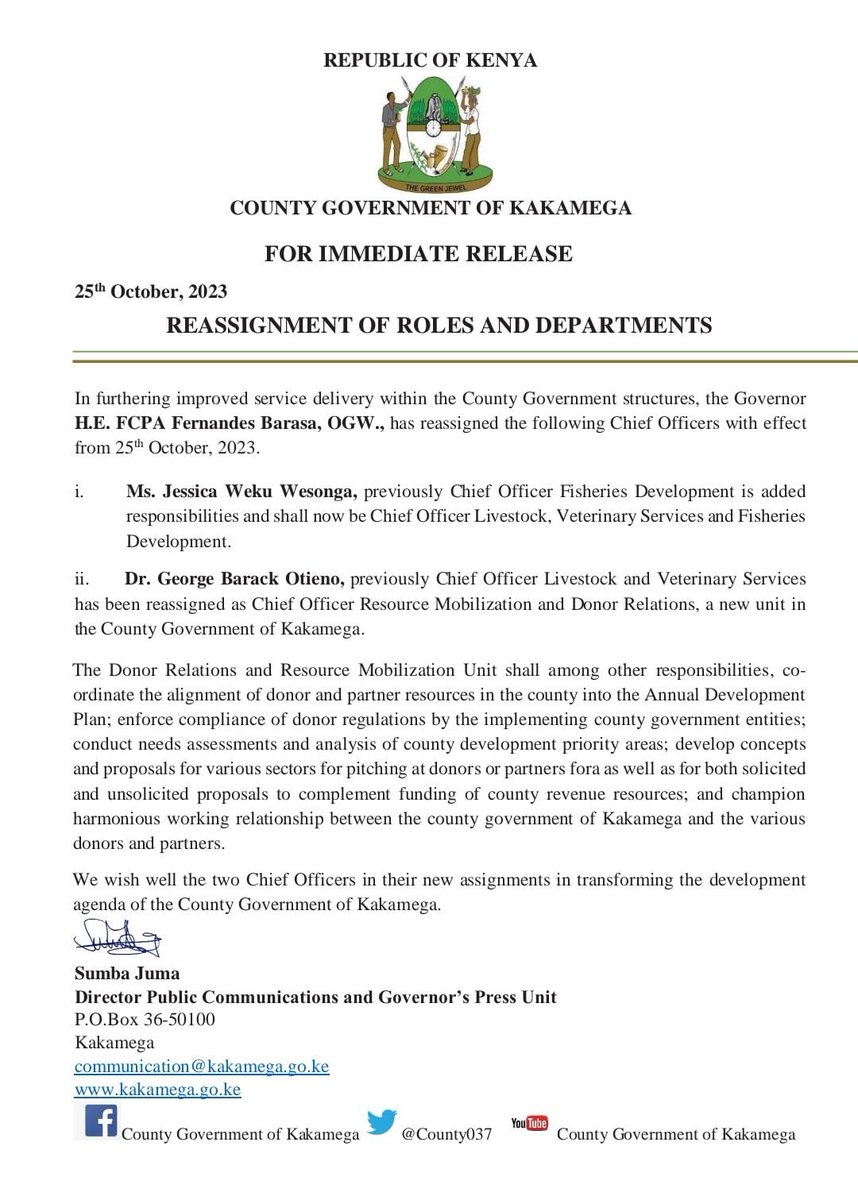 JimjonesTx's tweet photo. HE FCPA GOVERNOR @BarasaFernandes,

With boundless gratitude for the confidence placed in me by you, and with an unswerving resolve to honor that trust, I humbly accept the appointment,  Previously Chief officer Fisheries added responsibilities, Now Chief officer Livestock,  Veterinary  Services and fisheries Development KAKAMEGA COUNTY. 

 My debt to your courage and vision is immeasurable. I'm committed to build upon your legacy as we serve the great people of the Green Jewel.

Asante.

#inspirational