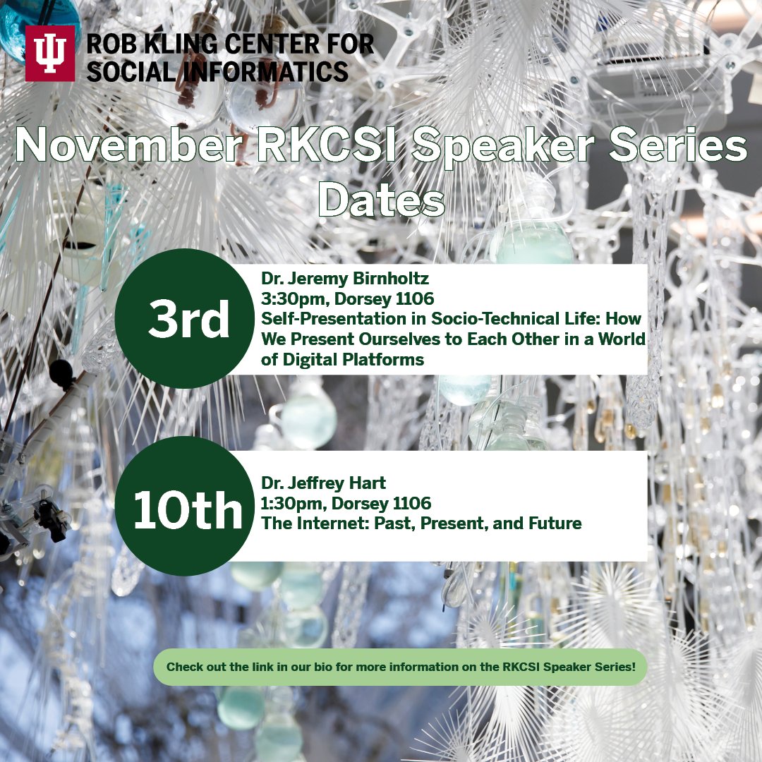 Be sure to mark your calendars! We have two RKCSI talks in November. Learn more about these upcoming talks here: rkcsi.luddy.indiana.edu/speaker-series/